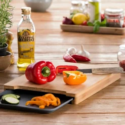BAMBOO Planche à Découper Avec Récipient Gris, Naturel^CASA Sale