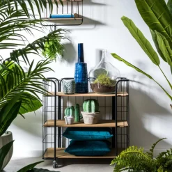 OSLO Étagère Trolley 3 Tablettes Noir, Naturel^CASA Outlet