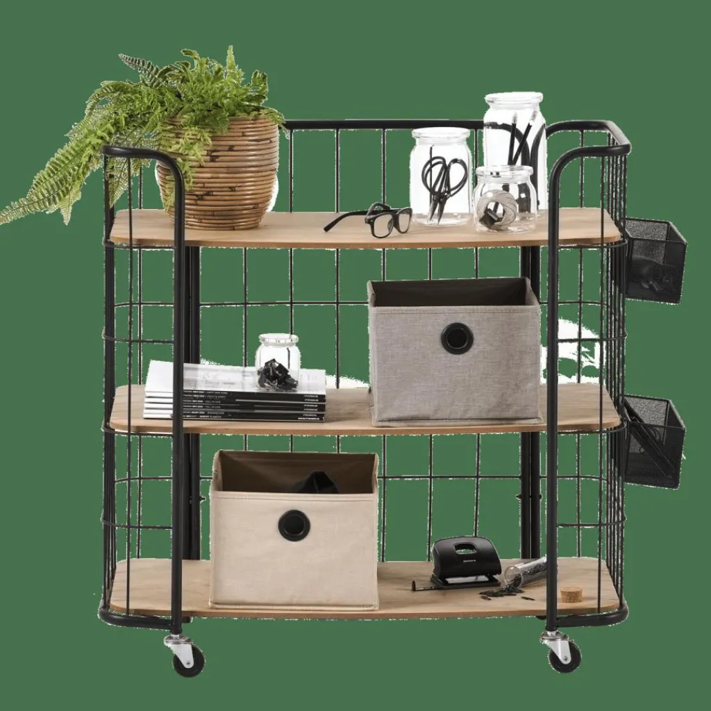 OSLO Étagère Trolley 3 Tablettes Noir, Naturel^CASA Outlet