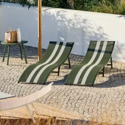 SILVES Chaise Longue Set De 2 Kaki Ray^CASA Clearance