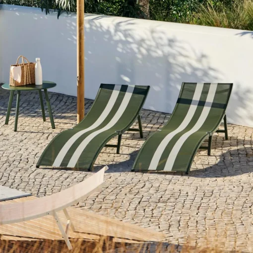 SILVES Chaise Longue Set De 2 Kaki Ray^CASA Clearance