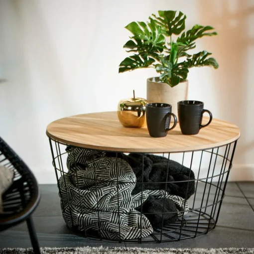 WIRE XL Table D'appoint XL Noir, Naturel^CASA Online