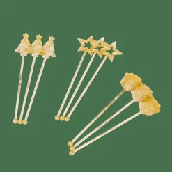 X-MAS Bâtonnets à Cocktail Set De 12 Mélange De 3 Formes Doré, Transparent^CASA Online