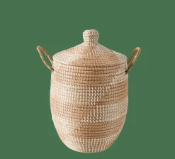 YASMINE Panier De Luxe Avec Couvercle Blanc, Naturel^CASA Discount