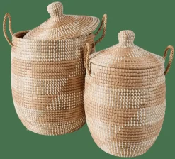 YASMINE Panier De Luxe Avec Couvercle Blanc, Naturel^CASA Discount