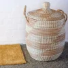 YASMINE Panier De Luxe Avec Couvercle Blanc, Naturel^CASA Clearance