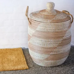 YASMINE Panier De Luxe Avec Couvercle Blanc, Naturel^CASA Clearance